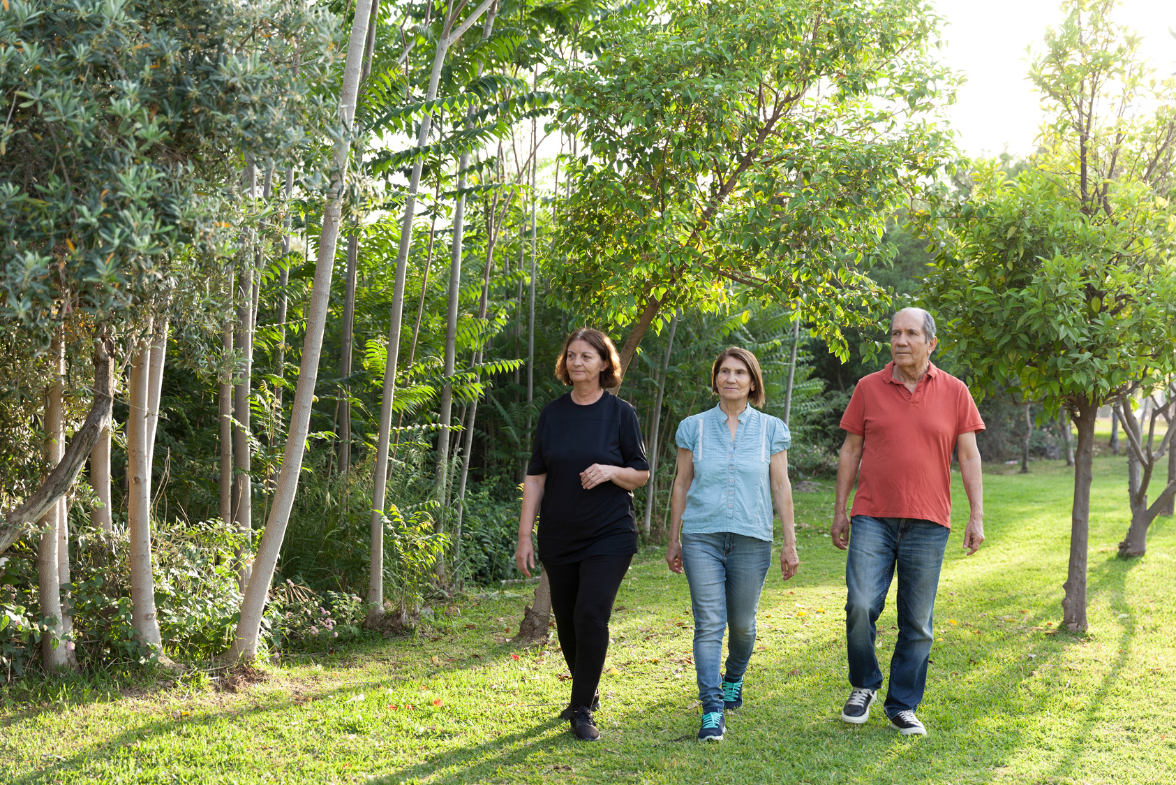 Senior people walking in nature